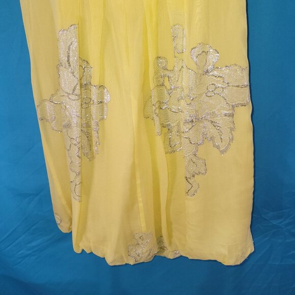 Nicole Miller Yellow Silk Chiffon Dress With Embroidered Floral Design Size 12 S - Picture 8 of 8
